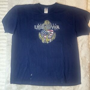 Vintage Jerzees USS Iowa (BB-61) memorial graphic T-shirt dated April 19, 1989